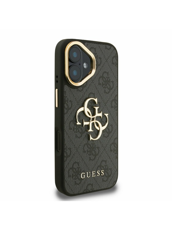 Guess Guess PU 4G Metal Logo Stand Camera Frame Заден калъф за iPhone 16 Black