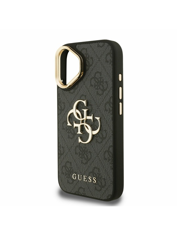 Guess Guess PU 4G Metal Logo Stand Camera Frame Заден калъф за iPhone 16 Black