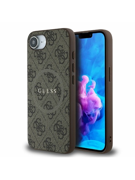 Guess Guess PU Leather 4G Colored Ring MagSafe Заден калъф за iPhone 16e Brown