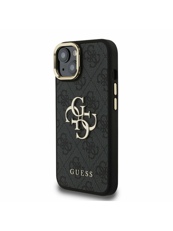 Guess Guess PU 4G Metal Logo Stand Camera Frame Заден калъф за iPhone 15 Black