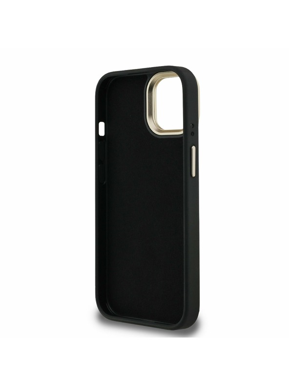 Guess Guess PU 4G Metal Logo Stand Camera Frame Заден калъф за iPhone 15 Black