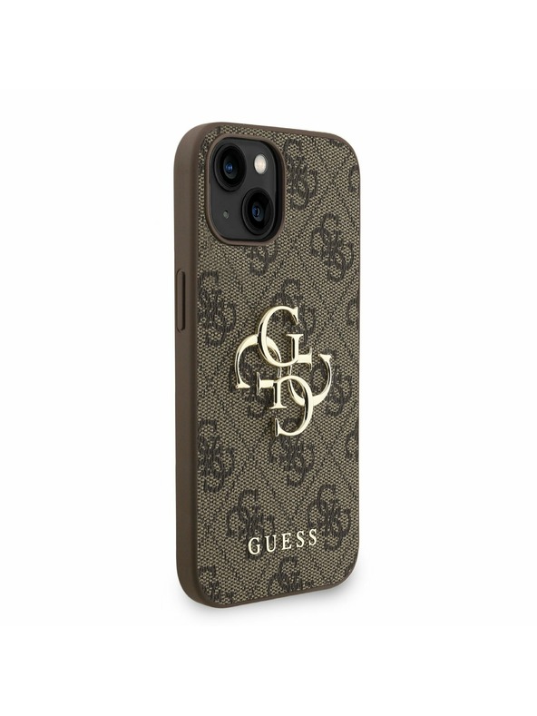 Guess Guess PU 4G Metal Logo Strap Заден калъф за iPhone 15 Brown