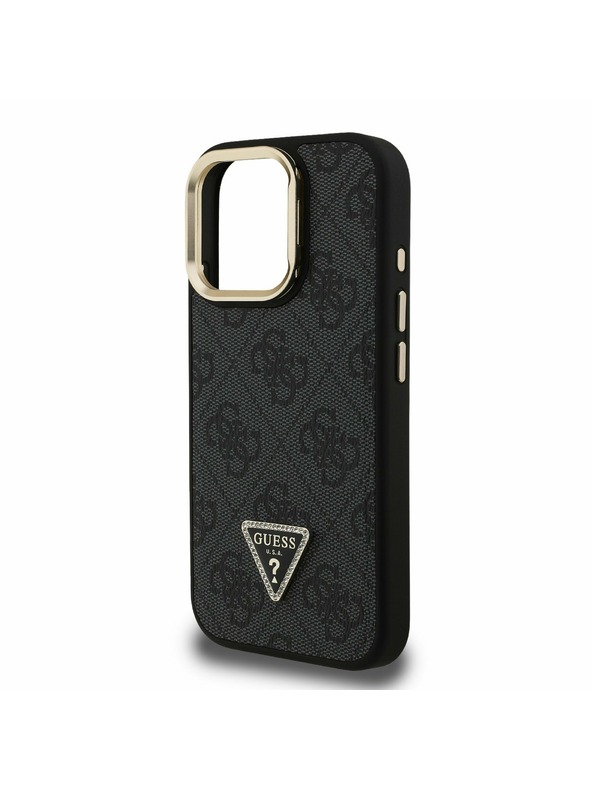 Guess Guess PU 4G Strass Triangle Logo Stand Camera Frame MagSafe Заден калъф за iPhone 15 Pro Black