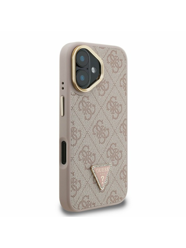 Guess Guess PU 4G Strass Triangle Logo Stand Camera Frame MagSafe Заден калъф за iPhone 16 Pink
