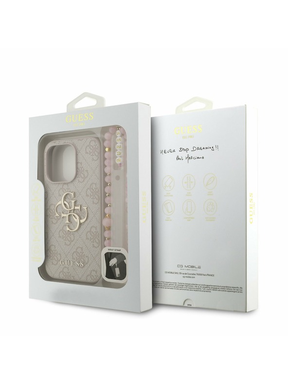 Guess Guess PU 4G Metal Logo Strap Заден калъф за iPhone 15 Pro Pink