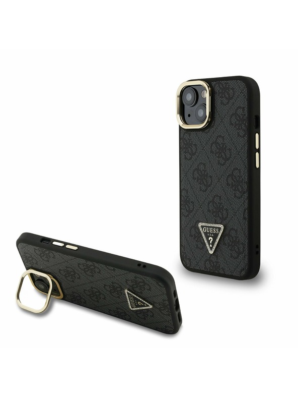 Guess Guess PU 4G Strass Triangle Logo Stand Camera Frame MagSafe Заден калъф за iPhone 13 Black