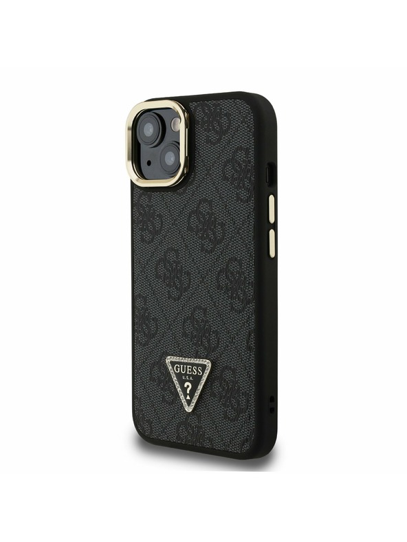 Guess Guess PU 4G Strass Triangle Logo Stand Camera Frame MagSafe Заден калъф за iPhone 13 Black
