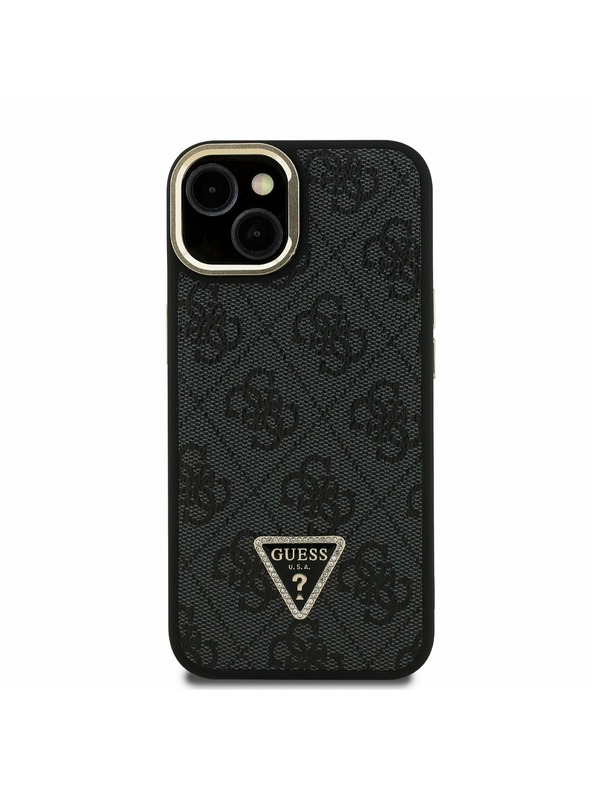 Guess Guess PU 4G Strass Triangle Logo Stand Camera Frame MagSafe Заден калъф за iPhone 13 Black