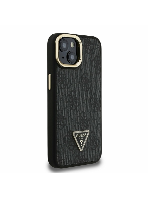 Guess Guess PU 4G Strass Triangle Logo Stand Camera Frame MagSafe Заден калъф за iPhone 13 Black
