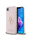 Guess Guess PU Зърнест 4G Метален лого Заден капак за iPhone 16e Розов