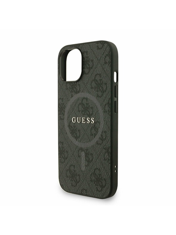 Guess Guess PU Кожен 4G Цветен пръстен с каишка MagSafe Заден капак за iPhone 14 Черен