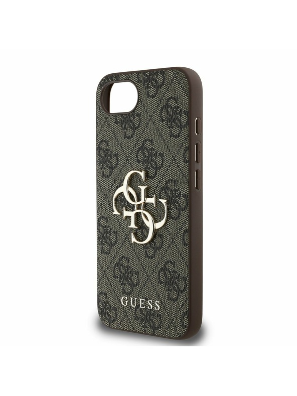 Guess Guess PU 4G Метален лого Заден капак за iPhone 16e Кафяв