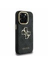 Guess Guess PU 4G Метален лого Стойка за камера Заден капак за iPhone 15 Pro Max Черен