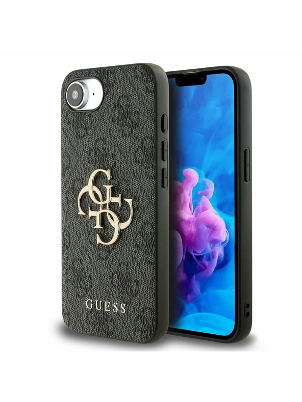 Guess Guess PU 4G Метален лого Заден капак за iPhone 16e Сив