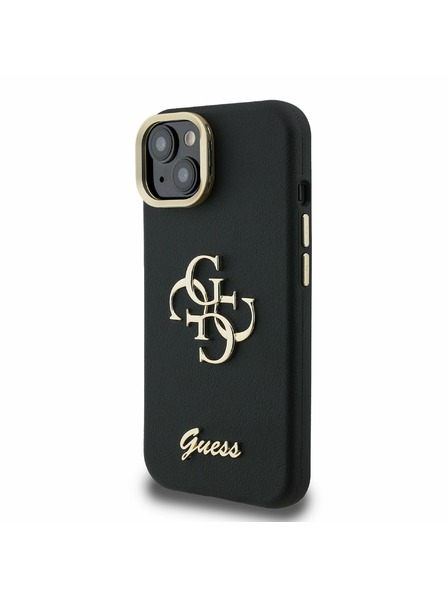Guess Guess PU Grained 4G Logo Stand Camera Frame Заден калъф за iPhone 15 Black