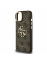 Guess Guess PU 4G Metal Logo Stand Camera Frame Заден калъф за iPhone 15 Brown