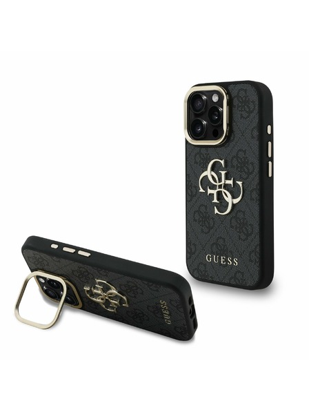 Guess Guess PU 4G Metal Logo Stand Camera Frame Заден калъф за iPhone 16 Pro Black