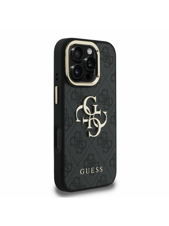 Guess Guess PU 4G Metal Logo Stand Camera Frame Заден калъф за iPhone 16 Pro Black