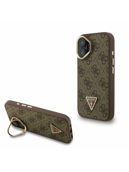 Guess Guess PU 4G Strass Triangle Logo Stand Camera Frame MagSafe Заден калъф за iPhone 16 Brown