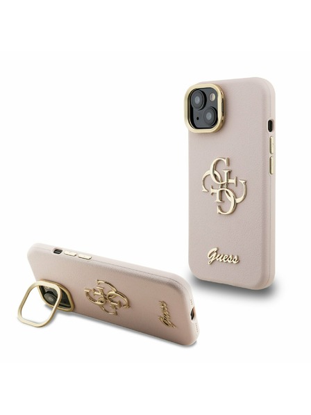 Guess Guess PU Grained 4G Logo Stand Camera Frame Заден калъф за iPhone 15 Pink