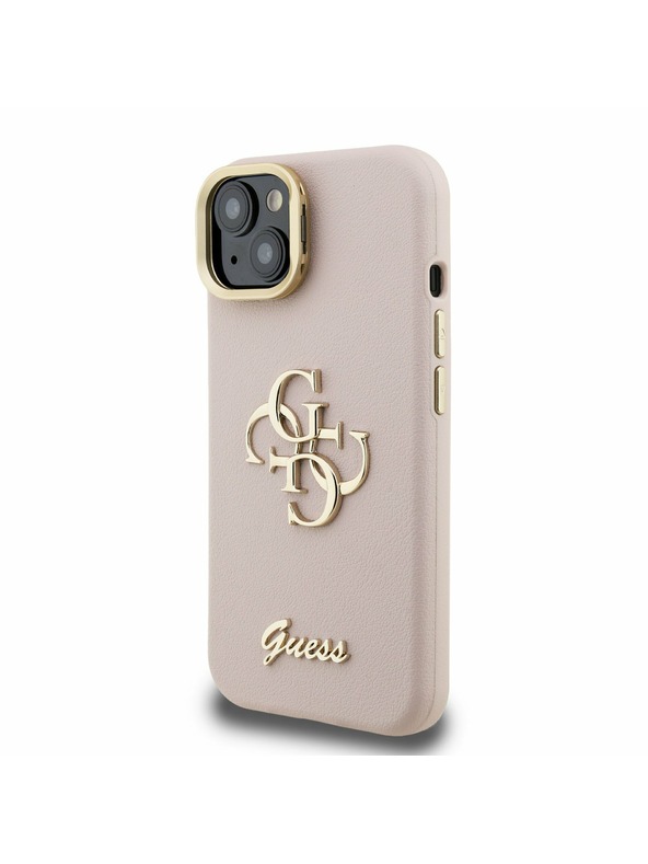 Guess Guess PU Grained 4G Logo Stand Camera Frame Заден калъф за iPhone 15 Pink