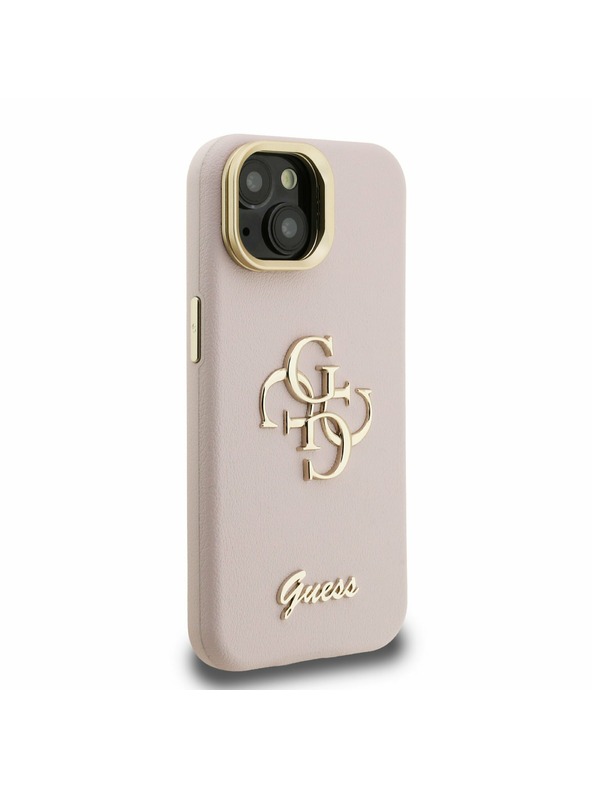 Guess Guess PU Grained 4G Logo Stand Camera Frame Заден калъф за iPhone 15 Pink