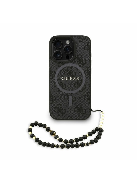 Guess Guess PU Leather 4G Colored Ring Strap MagSafe Заден калъф за iPhone 16 Pro Black