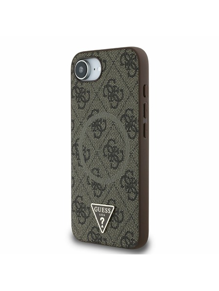 Guess Guess PU 4G Strass Triangle Metal Logo Заден калъф за iPhone 16e Brown