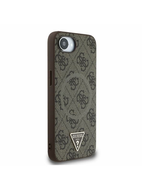 Guess Guess PU 4G Strass Triangle Metal Logo Заден калъф за iPhone 16e Brown