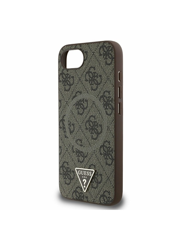 Guess Guess PU 4G Strass Triangle Metal Logo Заден калъф за iPhone 16e Brown