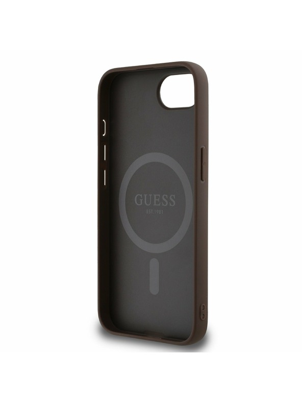 Guess Guess PU 4G Strass Triangle Metal Logo Заден калъф за iPhone 16e Brown
