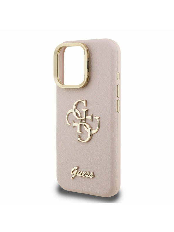 Guess Guess PU Grained 4G Logo Stand Camera Frame Заден калъф за iPhone 15 Pro Pink
