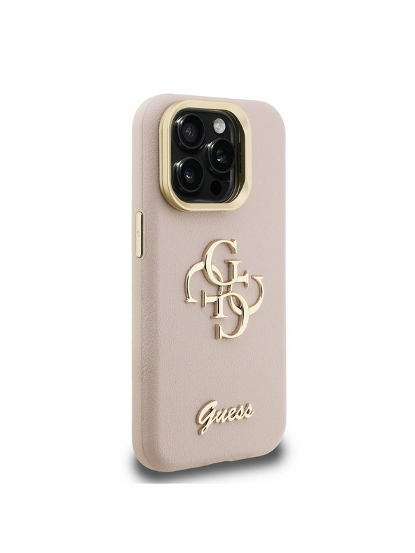 Guess Guess PU Grained 4G Logo Stand Camera Frame Заден калъф за iPhone 15 Pro Max Pink