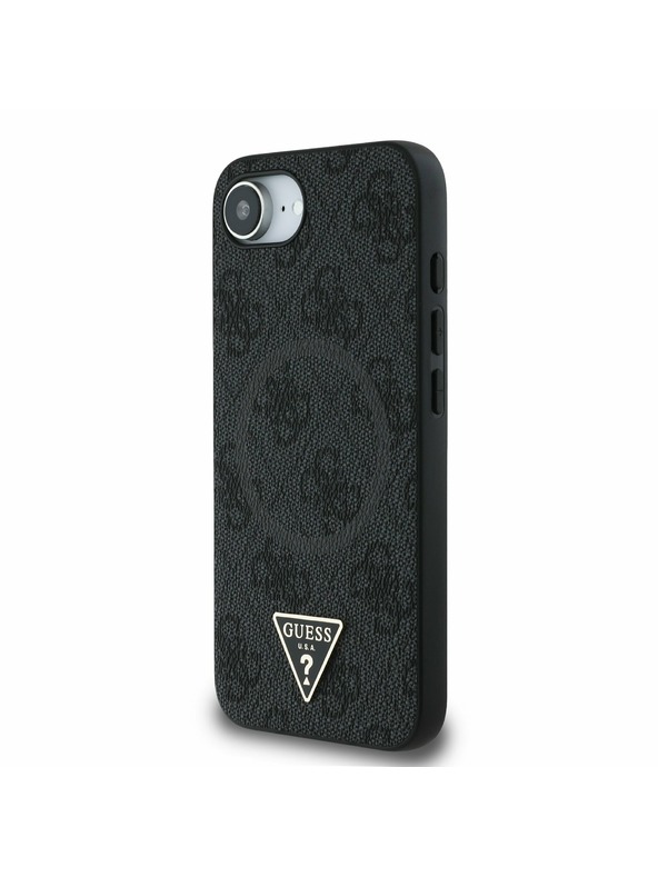 Guess Guess PU 4G Strass Triangle Metal Logo Заден калъф за iPhone 16e Black