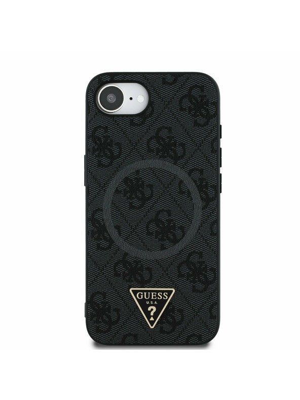 Guess Guess PU 4G Strass Triangle Metal Logo Заден калъф за iPhone 16e Black