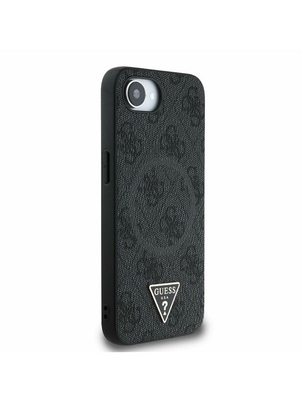 Guess Guess PU 4G Strass Triangle Metal Logo Заден калъф за iPhone 16e Black