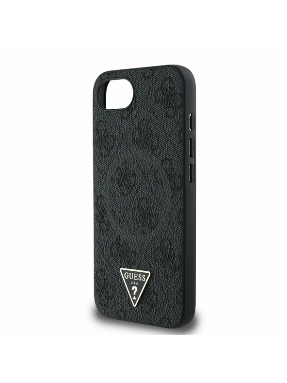 Guess Guess PU 4G Strass Triangle Metal Logo Заден калъф за iPhone 16e Black