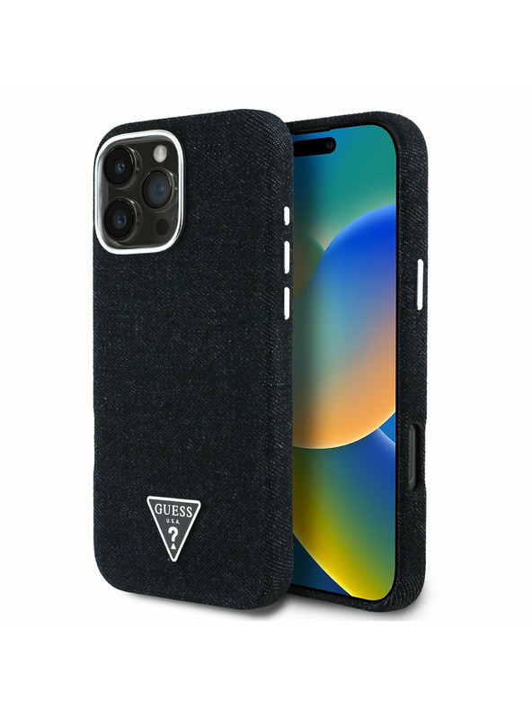 Guess Guess Denim Triangle Logo MagSafe Заден калъф за iPhone 16 Pro Black