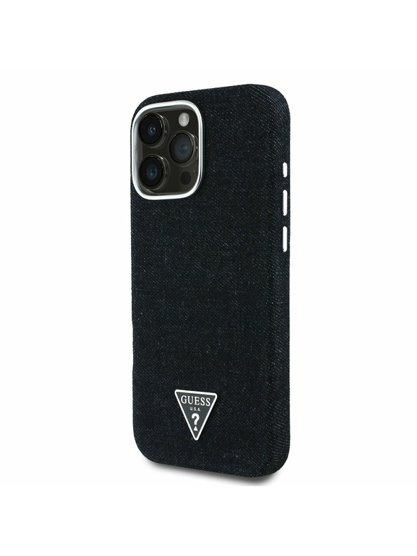 Guess Guess Denim Triangle Logo MagSafe Заден калъф за iPhone 16 Pro Black