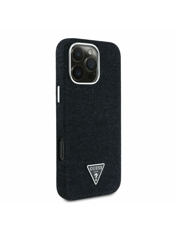 Guess Guess Denim Triangle Logo MagSafe Заден калъф за iPhone 16 Pro Black
