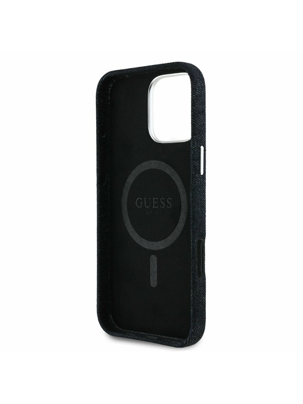 Guess Guess Denim Triangle Logo MagSafe Заден калъф за iPhone 16 Pro Black