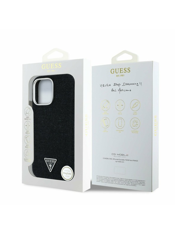 Guess Guess Denim Triangle Logo MagSafe Заден калъф за iPhone 16 Pro Black