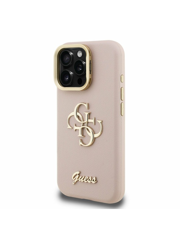 Guess Guess PU Grained 4G Logo Stand Camera Frame Заден калъф за iPhone 16 Pro Max Pink