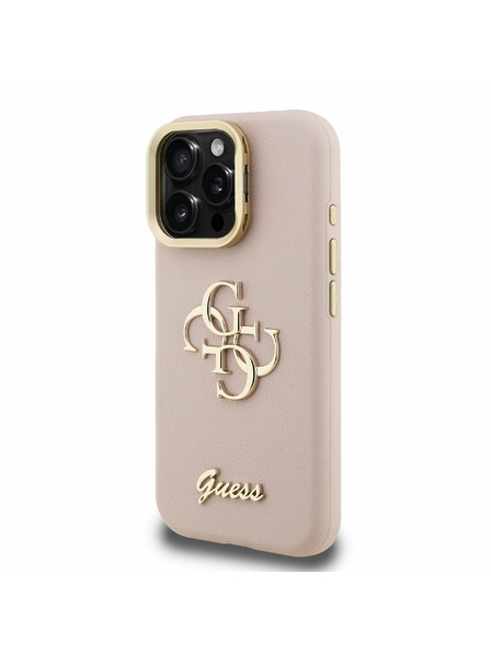 Guess Guess PU Grained 4G Logo Stand Camera Frame Заден калъф за iPhone 16 Pro Max Pink