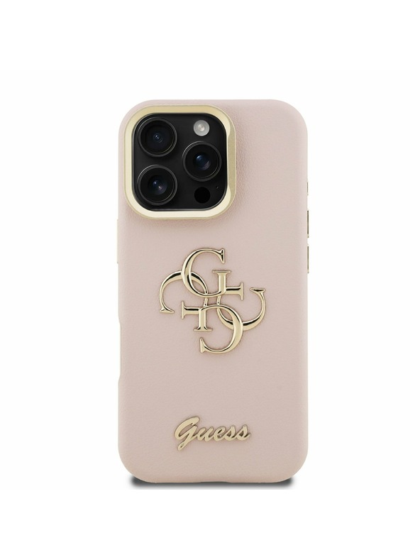 Guess Guess PU Grained 4G Logo Stand Camera Frame Заден калъф за iPhone 16 Pro Max Pink