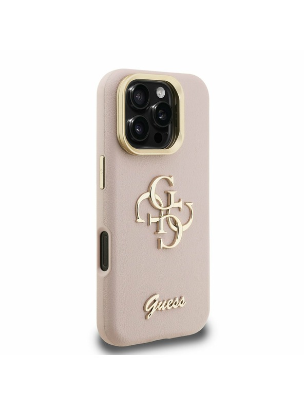 Guess Guess PU Grained 4G Logo Stand Camera Frame Заден калъф за iPhone 16 Pro Max Pink