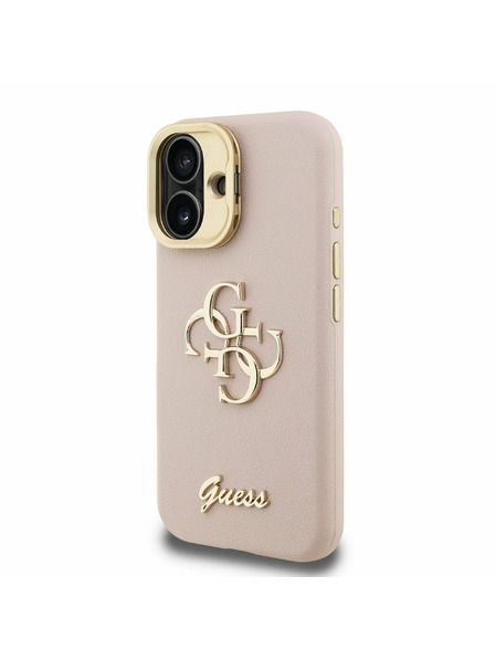 Guess Guess PU Grained 4G Logo Stand Camera Frame Заден калъф за iPhone 16 Pink
