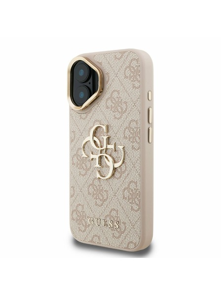 Guess Guess PU 4G Metal Logo Stand Camera Frame Заден калъф за iPhone 16 Pink