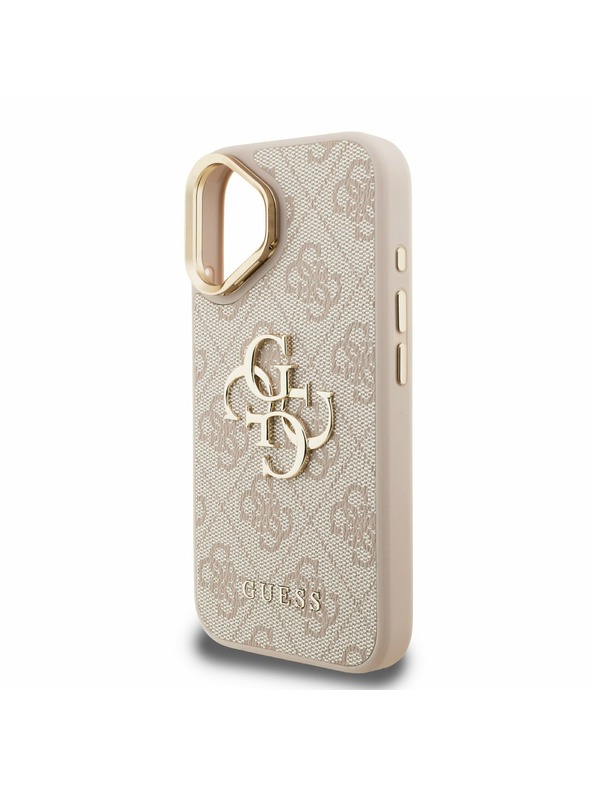 Guess Guess PU 4G Metal Logo Stand Camera Frame Заден калъф за iPhone 16 Pink