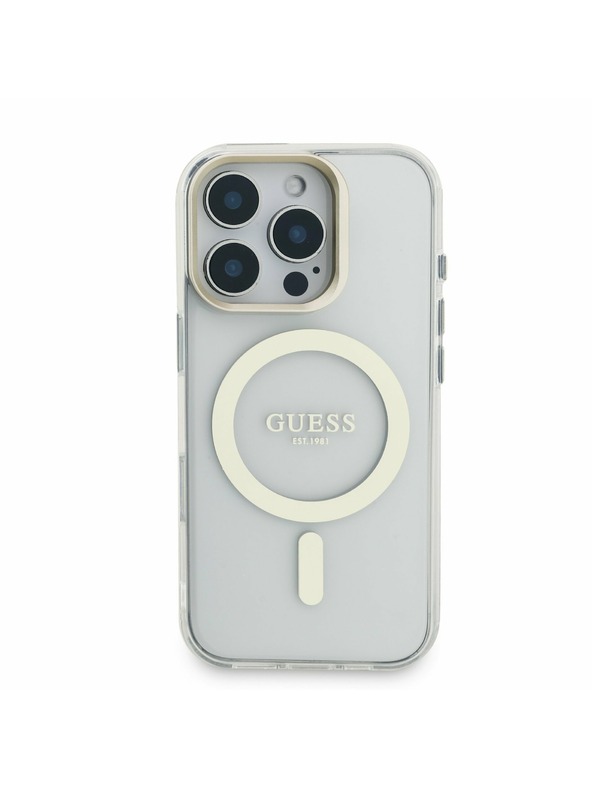 Guess Guess PC/TPU Electroplated Stand Camera Frame MagSafe Заден калъф с Подменяем Фон за iPhone 16 Pro